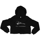 Black Crop Hoodie | Black Cropped Hoodie | Prey Taxidermy Logo in White | White Background