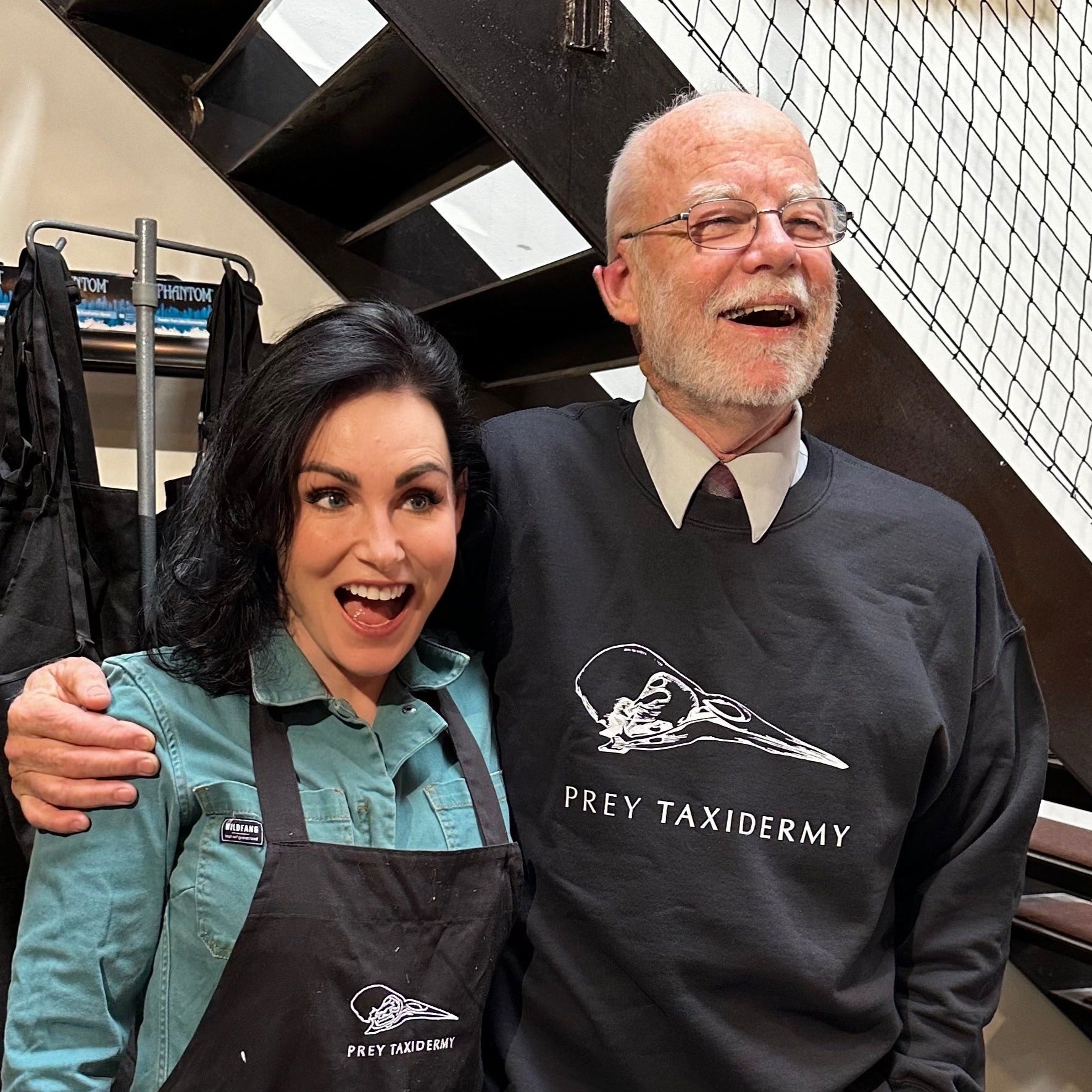 Los Angeles Natural History Museum's Master Taxidermist Tim Bovard and Master Taxidermist Allis Markham sporting 