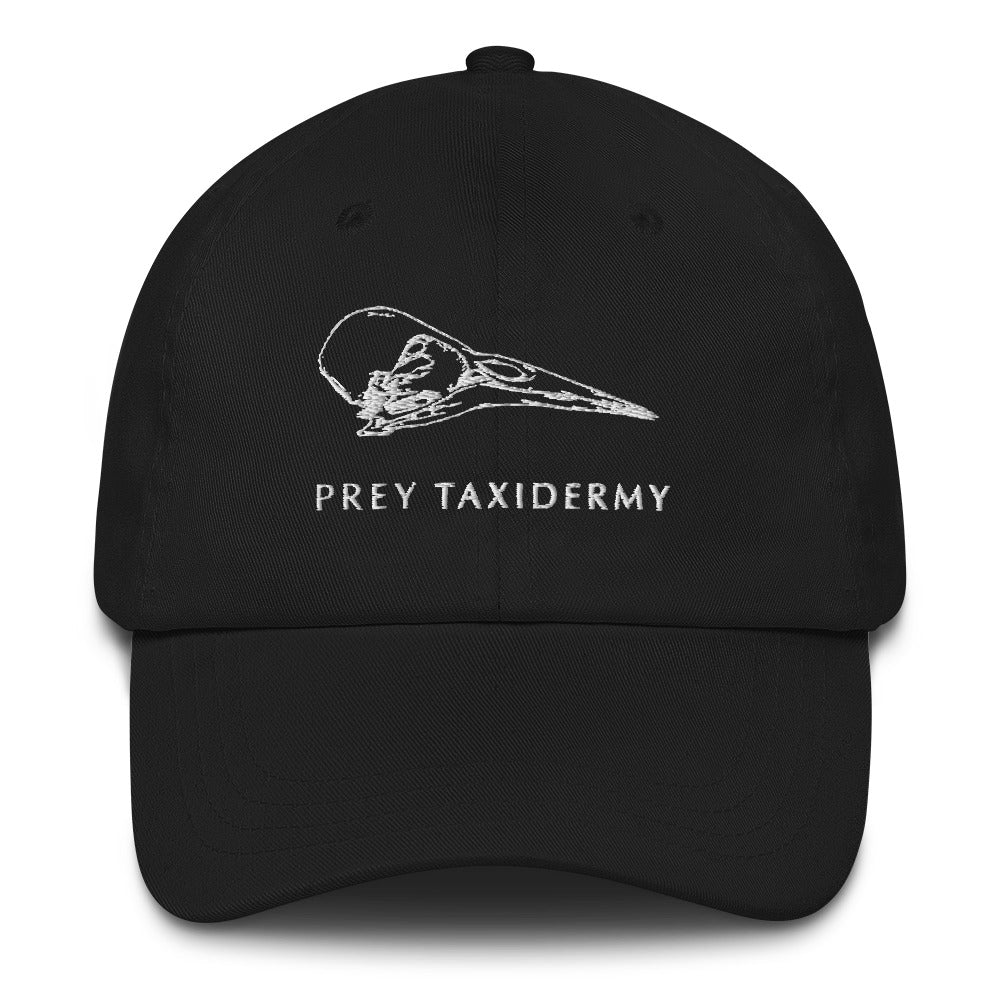 Prey Taxidermy Black Hat with White Prey Taxidermy Logo.