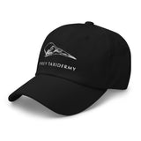 Angled View of Prey Taxidermy Black Hat with White Prey Taxidermy Logo.