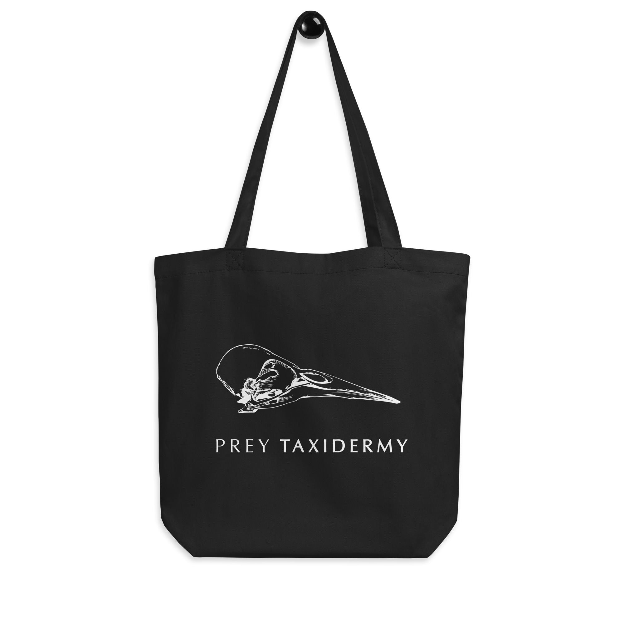 Black Tote Bag | Prey Taxidermy | Skull Logo in White