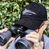 Prey Taxidermy Birding Cap in Use with binoculars.