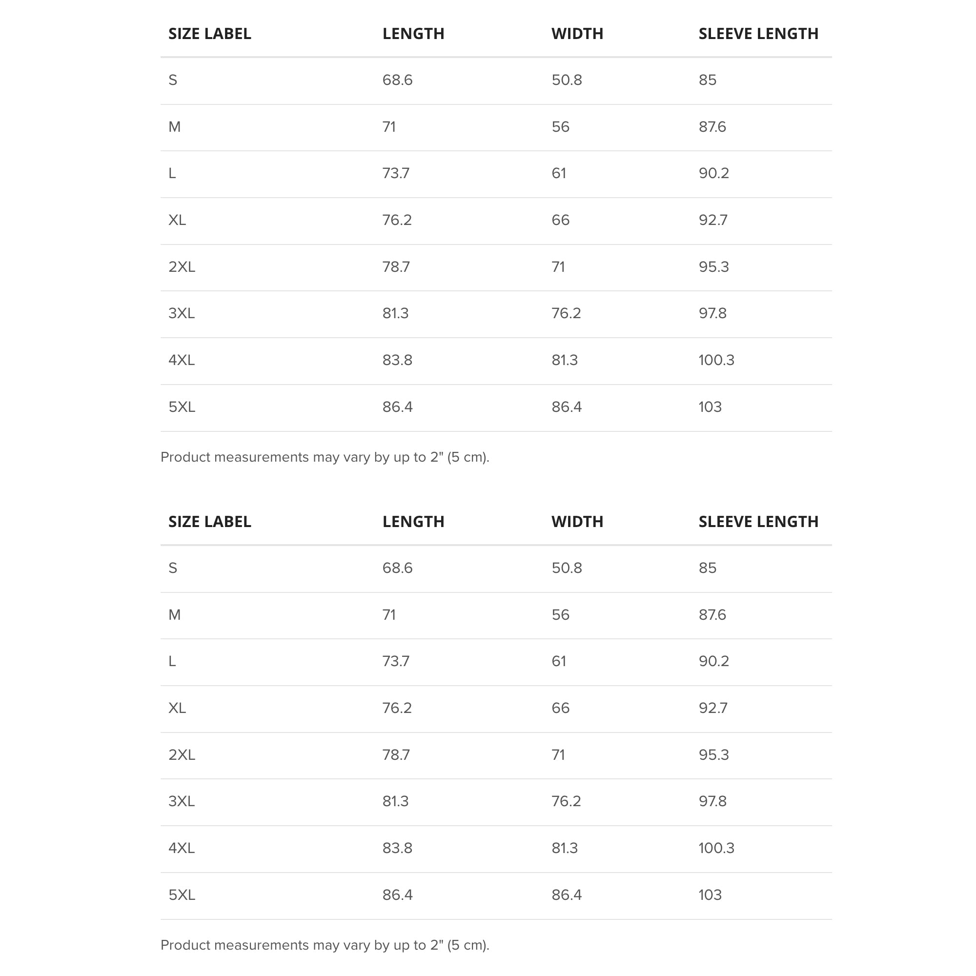 Taxidermy Sweater Sizing Chart.